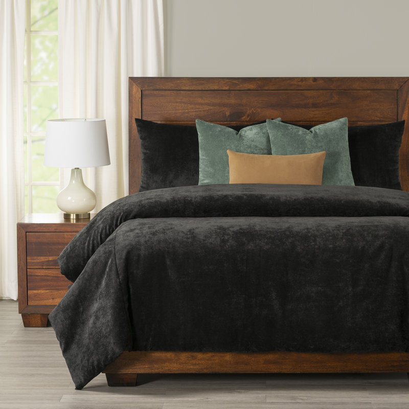 Padma Velvet Duvet Cover and Insert Set, Queen Duvet Cover/Insert, Black