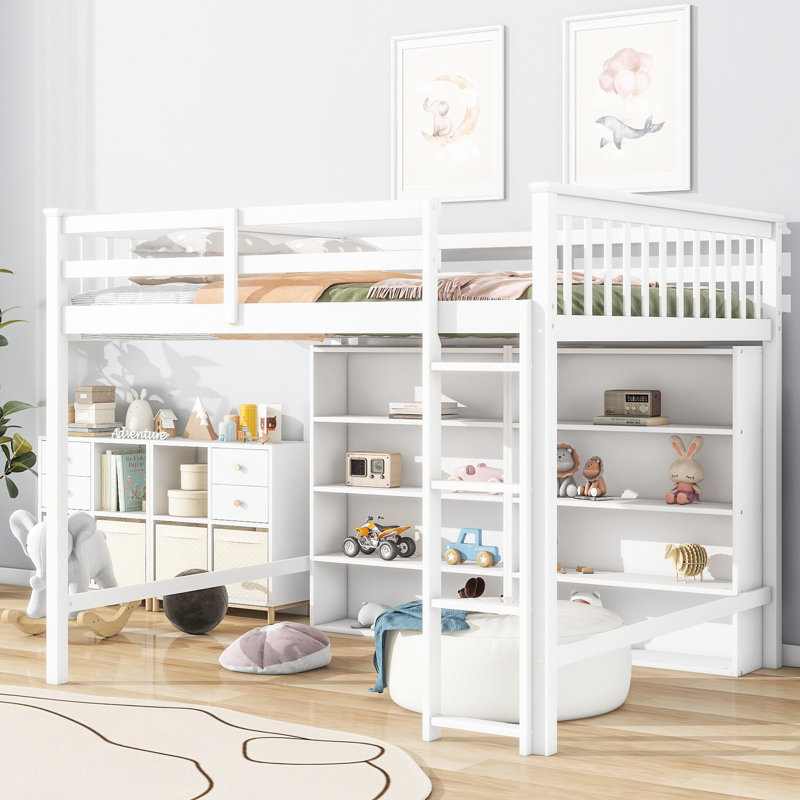 Lit mezzanine double blanc avec 8 espaces de rangement et - Ajoutez du charme aux tablettes ouvertes de votre chambre à coucher, ce qui rend les chambres plus attrayantes