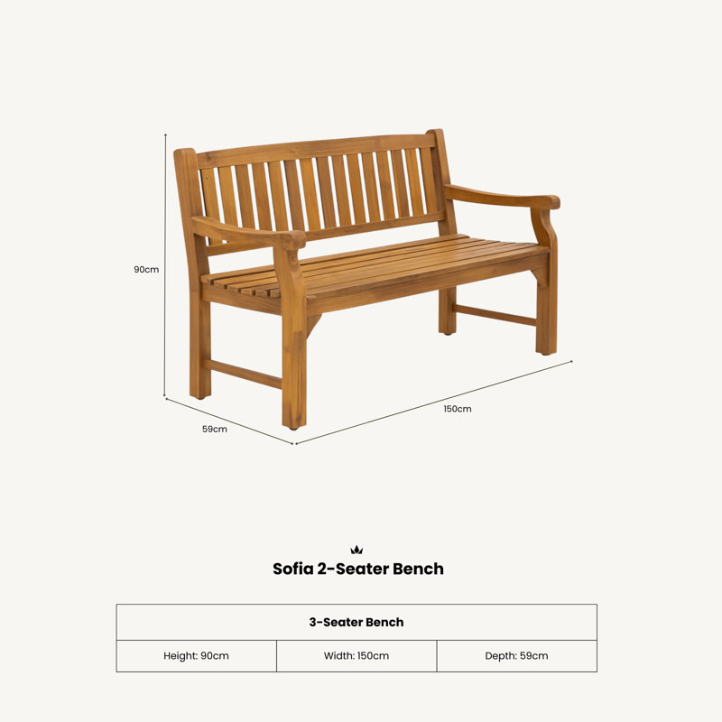 Taranda Outdoor Bench, 90cm H x 150cm W x 59cm D