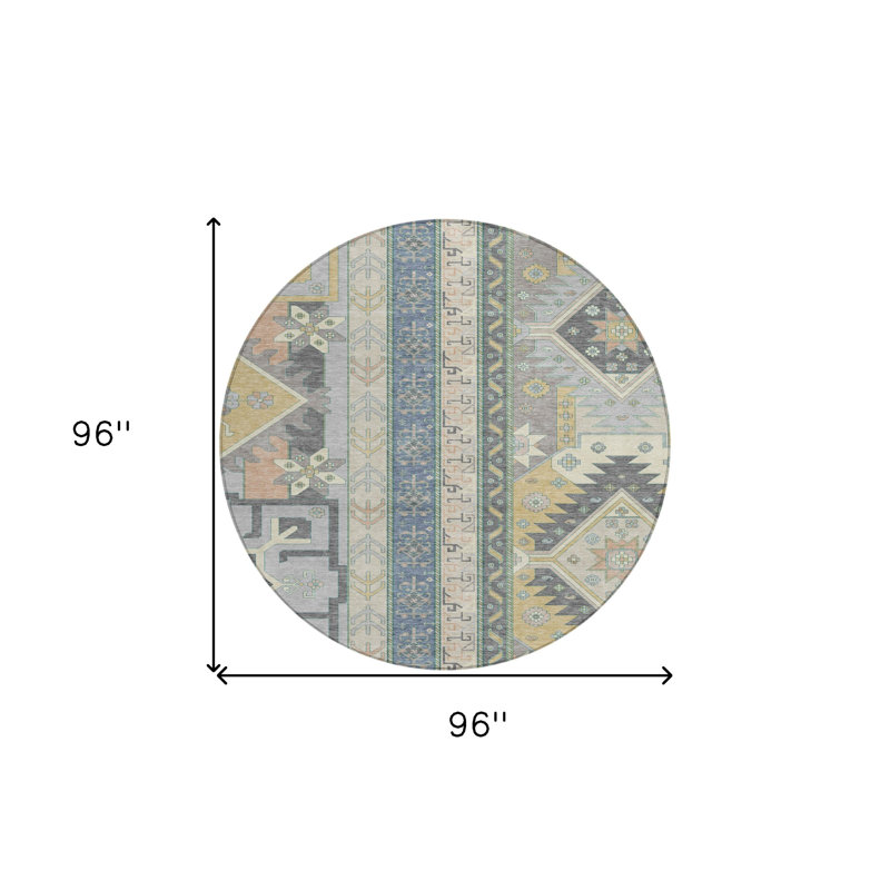 Tapis extérieur rond lavable aztèque 8 pi