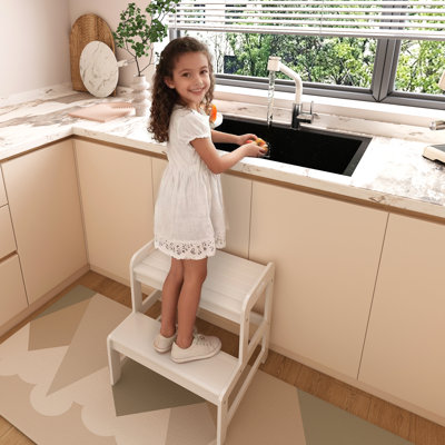 Bamboo Two Step Stool For Kids Toddler For Bathroom Toilet Kitchen