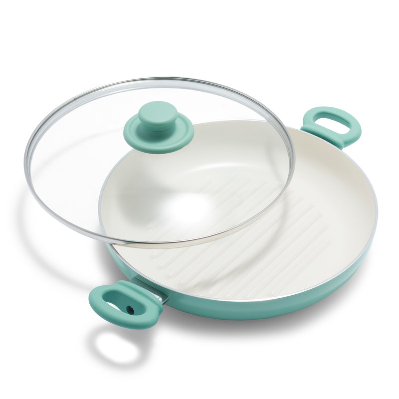 Greenlife Soft Grip Healthy Ceramic Nonstick, 11" Grill Pan With 2 Handles And Lid, PFAS-Free, Dishwasher Safe, Turquoise