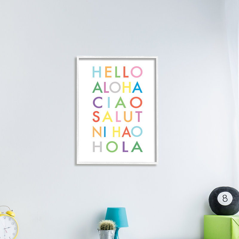 Hello phrases - art textuel, H 30 po x l 24 po, Giclée encadrée blanc bord de mer