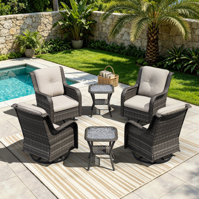 Ensemble de chaises pivotantes en osier 6 pièces Maude, Beige, Brun