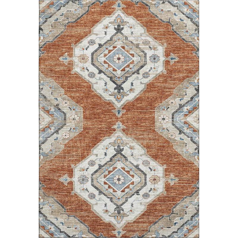 Premium Machine Washable Andreau AMF91 Clay Rug, Rectangle 3' x 5'