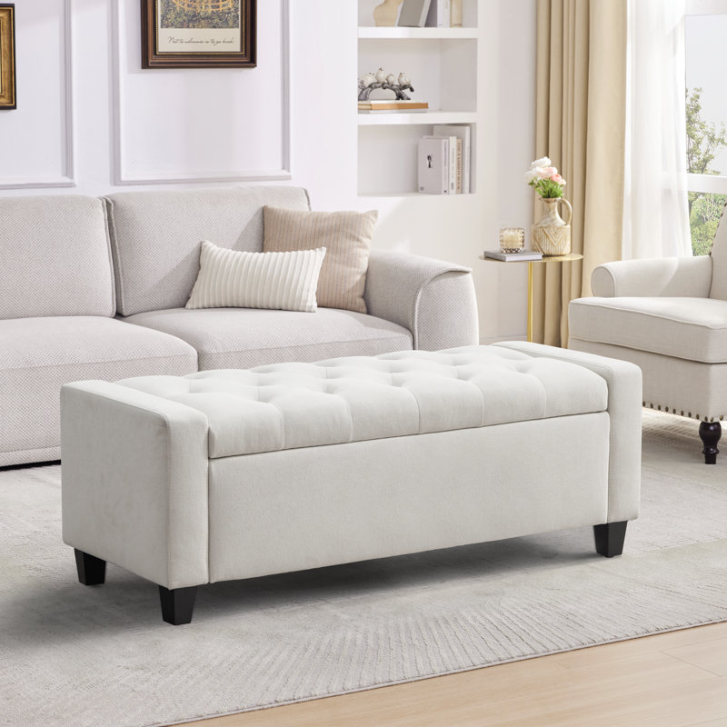 Banc de rangement rembourré en polyester 48,8 po, Beige