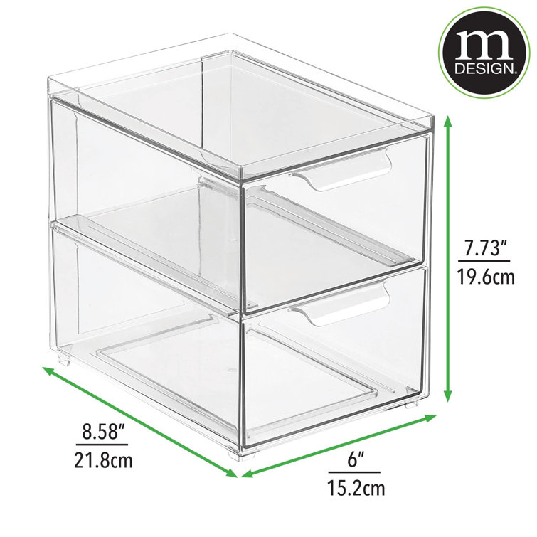 mDesign Plastic Stackable Kitchen Storage Bin, Pull-Out Drawer - 2 Pack,  Clear 