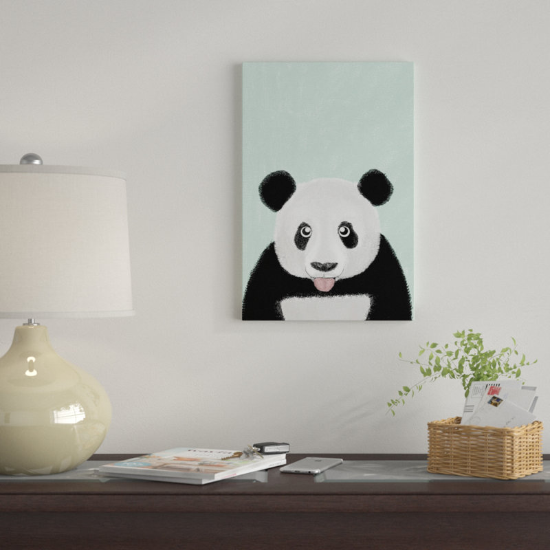 « jolie panda », impression sur toile tendue, H 26 po x l 18 po x P 1,5 po, Toile avec cadre noir, Pas de tapis