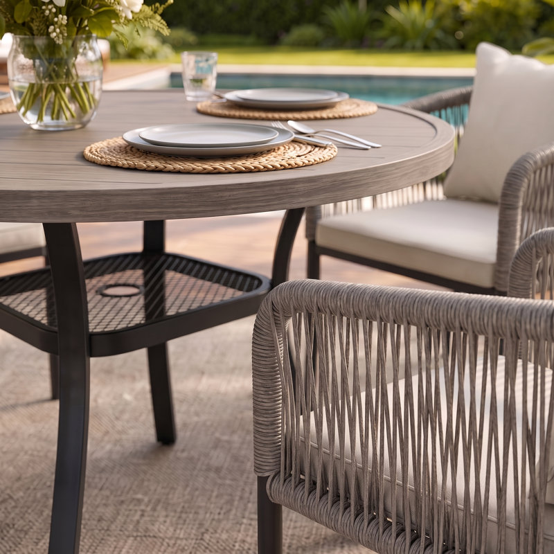 Ensemble repas d'extérieur pour 4 personnes Keppler, Bois brossé gris / gris / blanc
