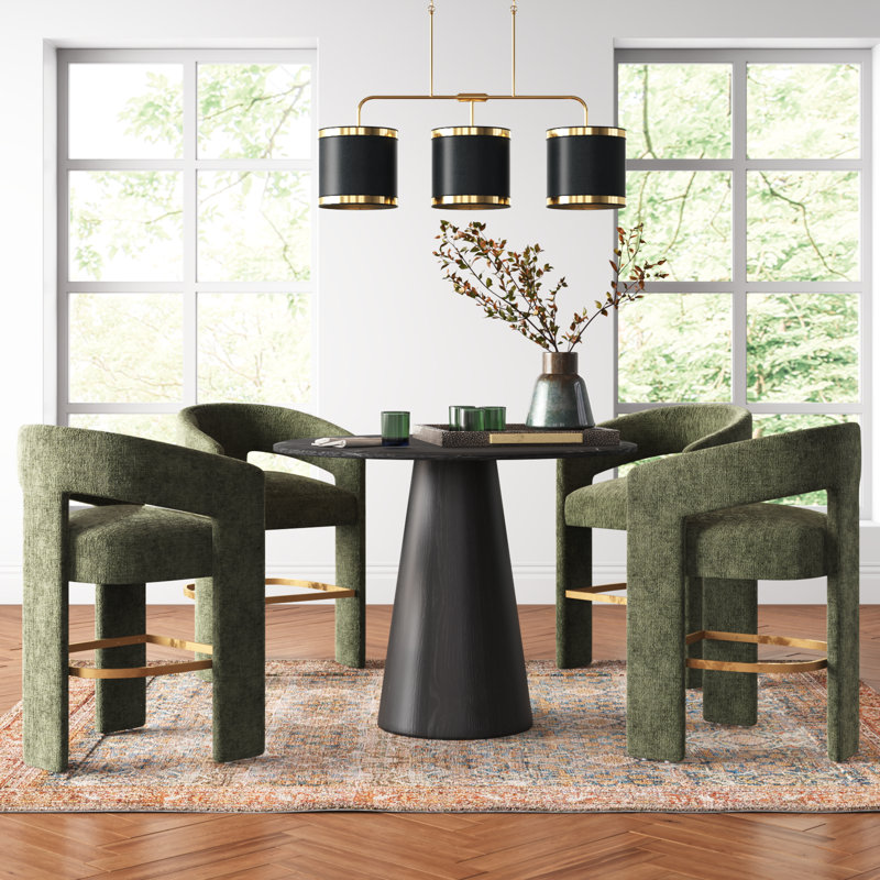 Darlington 5 - Person Pedestal Dining Set, Gwen Forest Microsuede