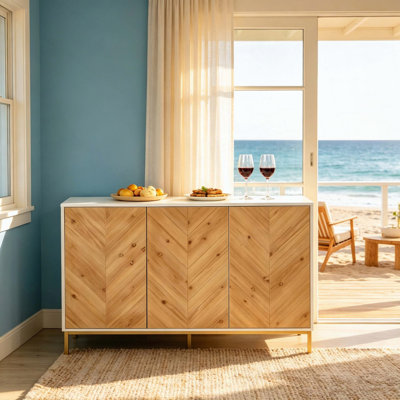 Compact Storage Cabinet with Chevron Pattern and Push-to-Open Design