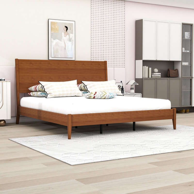 Lit plateforme en bois avec tête de lit, Walnut, King