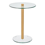 16in Glass and Wood Drink Table