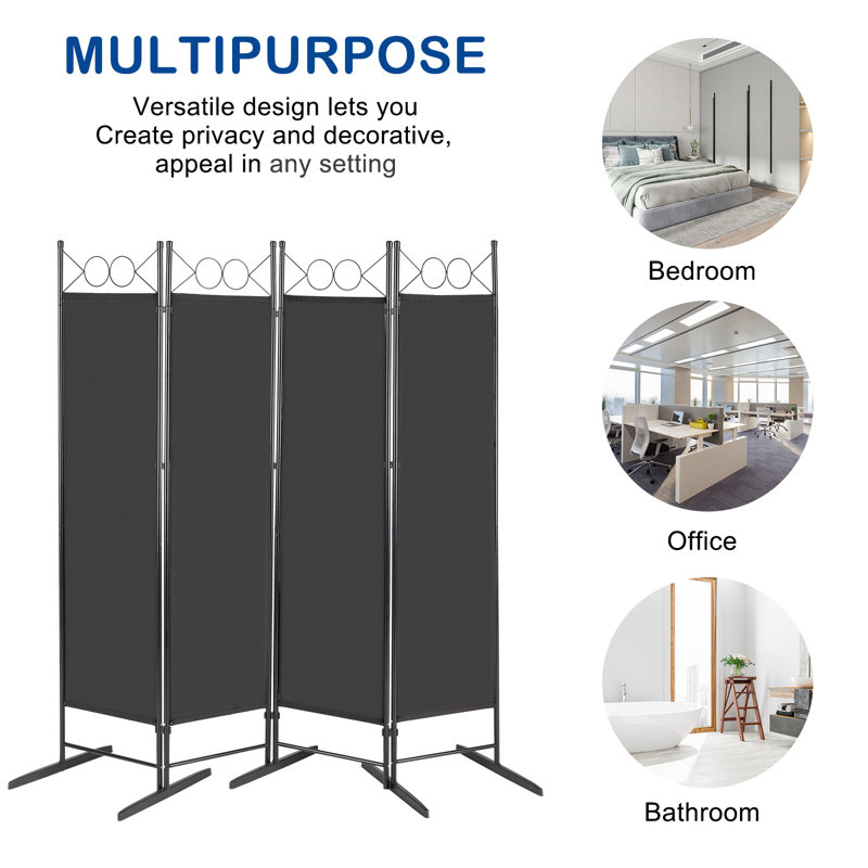 164.1cm W x 175cm H 4 - Panel Folding Room Divider, Black