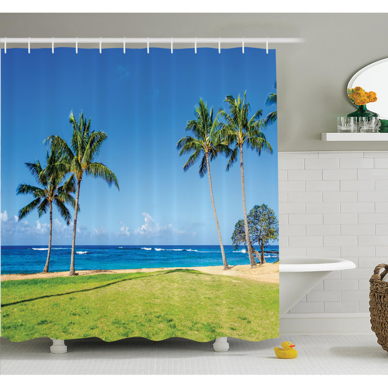 Ensemble de rideau de douche noix de coco Palm Hawaii, H 75 po x l 69 po