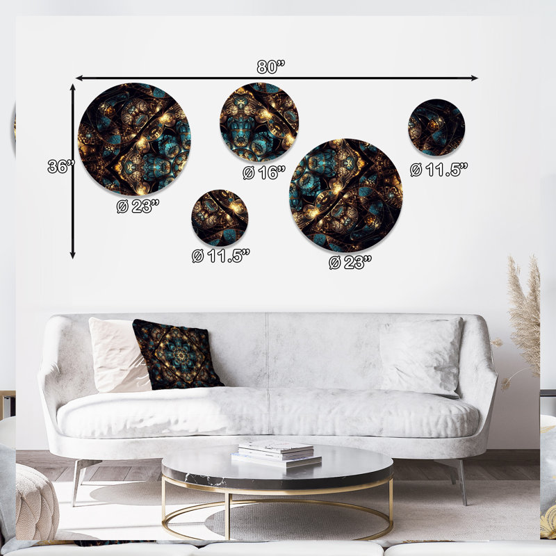 Ensemble de 5 décorations murales bleues et dorées
