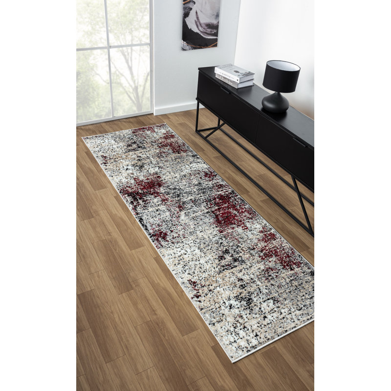 Vladya Black/Red Abstract Area Rug, Runner 2'8" x 7'10"