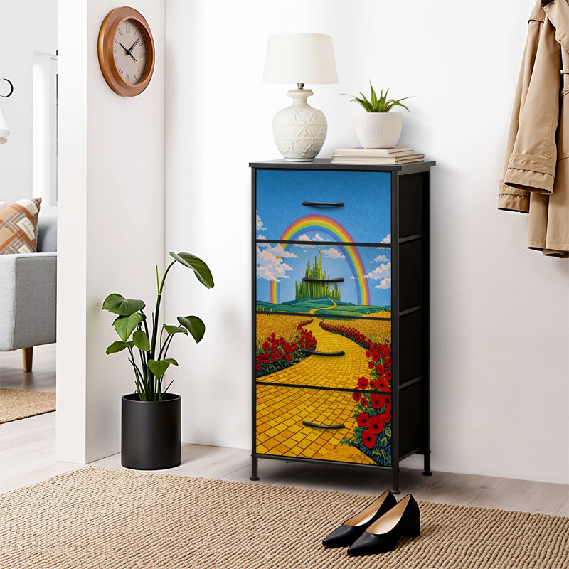 4 Drawer Dresser for Bedroom, Narrow Chest of Drawers, Wooden Top and Study Iron Frame 18"x37.5"-(WxH)