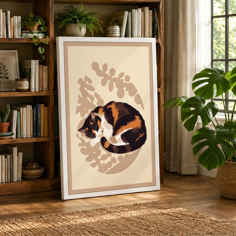 Sleeping Cat in Sage Boho - Wrapped Canvas, 18x12 - 45.7 x 30.5 cm, Ochre Border