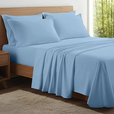 100% Organic Viscose From Bamboo Sheets Set, 300 Thread Count, 3-pc Set, Luxury Cooling Sheets, Deep Pockets - Gift-Ready Packaging, Twin Size (Light Blue)