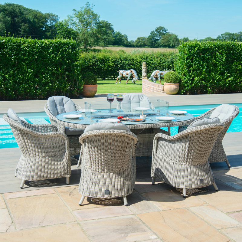 Balcom 6 Oval Rattan Fire Pit Dining Set