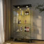 Vitrine à 2 portes et 4 tablettes en verre trempé avec lumières DEL réglables, assemblage rapide, noir, convient au salon et à la chambre à coucher, H 64,29 po x L 32,37 po, l 14,49 po, charge de 45 livres par ensemble