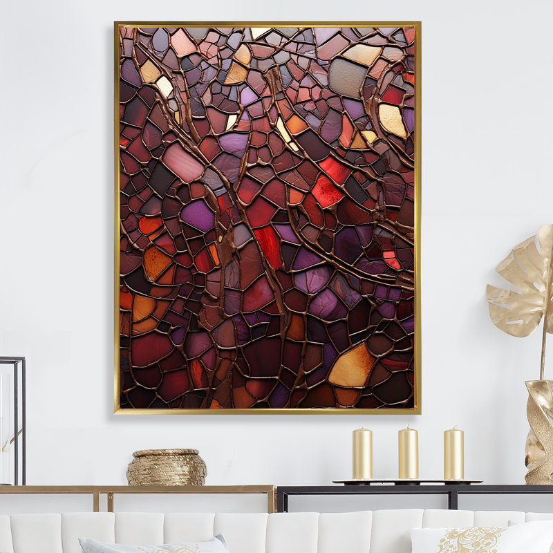 «Mosaic Melt Mulberry», reproduction sur toile abstraite, Cadre flottant doré, H 32 po x l 24 po x P 1 po