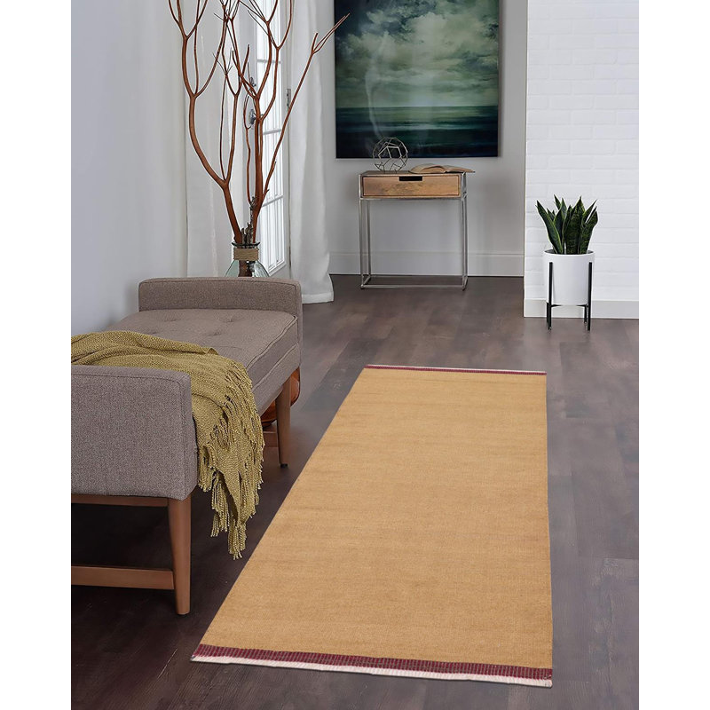 Tapis de couloir beige / rouge en laine noué à la main 3 pi 7 po x 7 pi 3 po Silber
