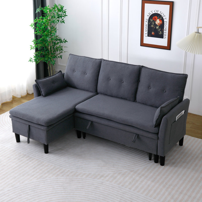 Canapé modulaire à méridienne réversible en L avec rangement - Coton-lin, gris foncé, prêt pour le bureau et un appartement