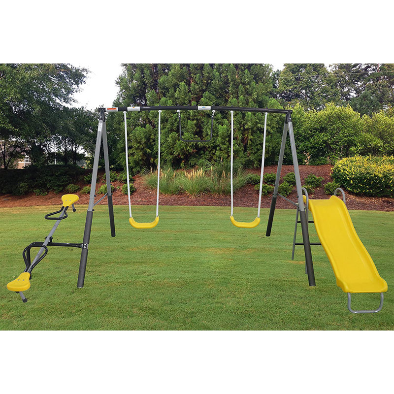 Titan Outdoor Playground Swing Set with Yellow Slide and Steel Frame