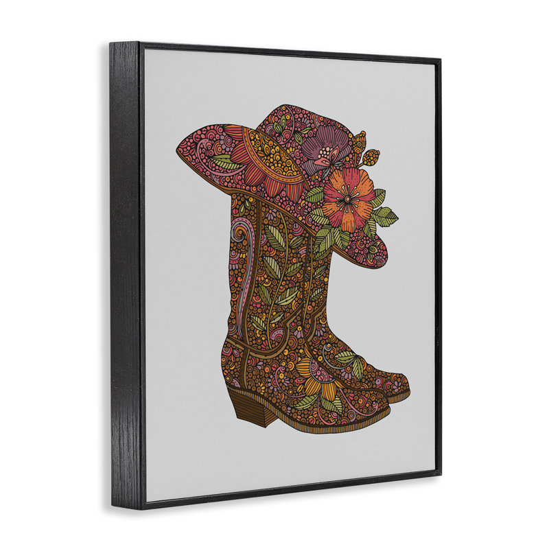 «Paisley Cowboy bottes», estampe numérique encadrée par Valentina Harper, Giclée encadrée noir minuit, H 14 po x l 11 po