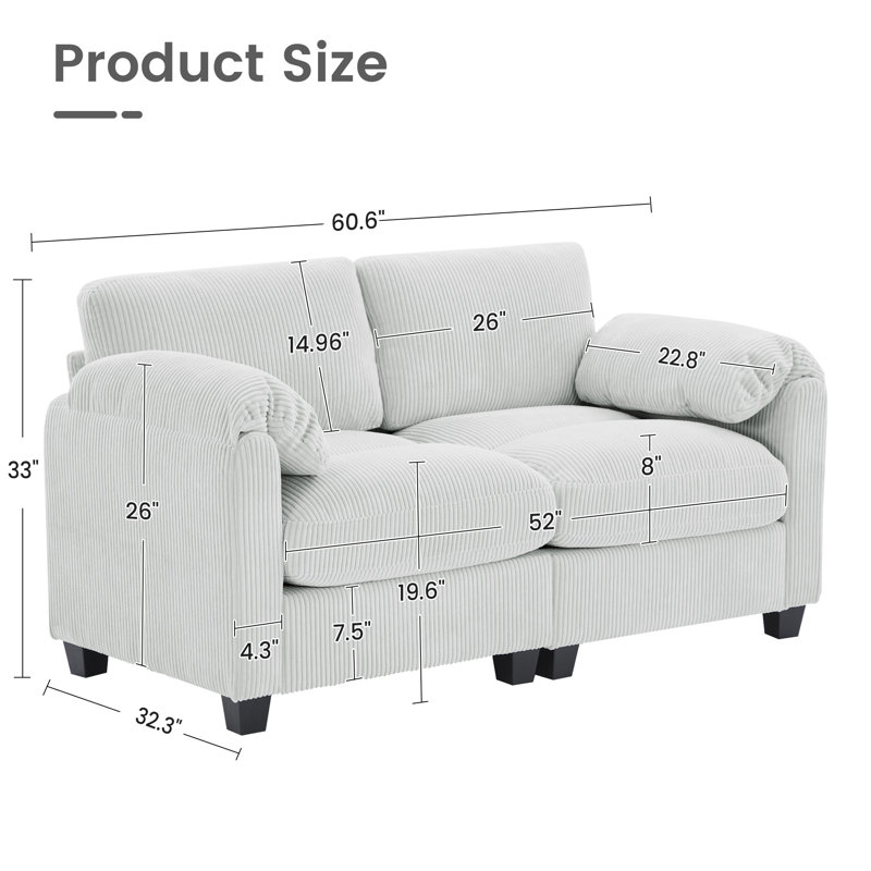 60.6'' Modular Loveseat Sofa, Gray