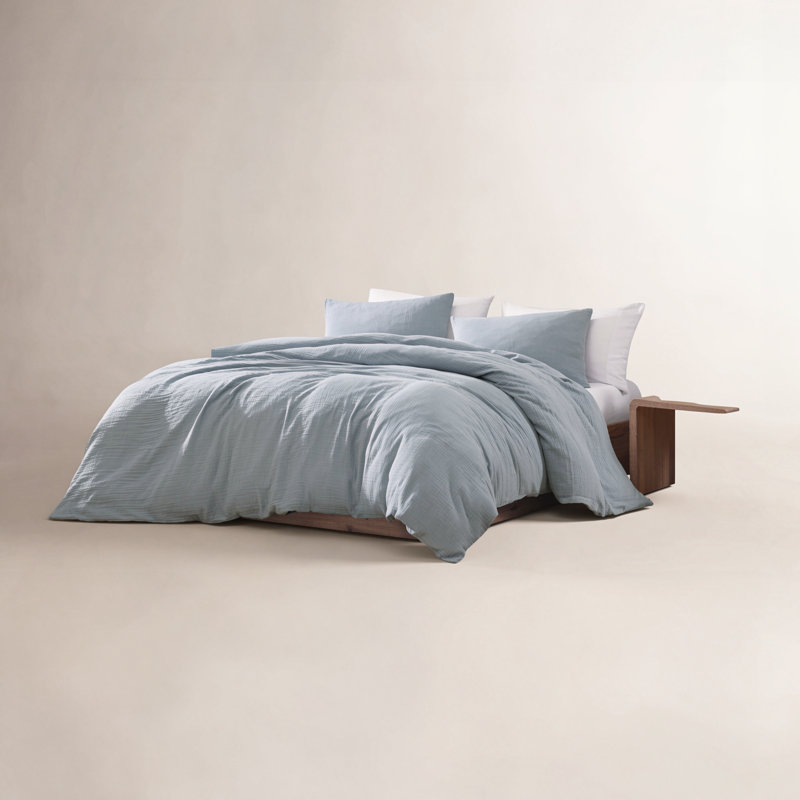 Ensemble 3 pièces en coton Dylan Gauze, Housse de couette pour très grand lit et 2 taies, Bleu