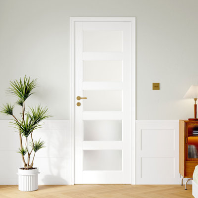 5-Panel Glass And Manufactured Wood Swing Door