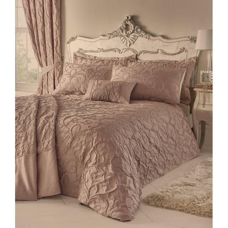 Blush Pink Luxury Jacquard Duvet Cover Set, Kingsize Duvet Cover + 2 Standard Pillowcases