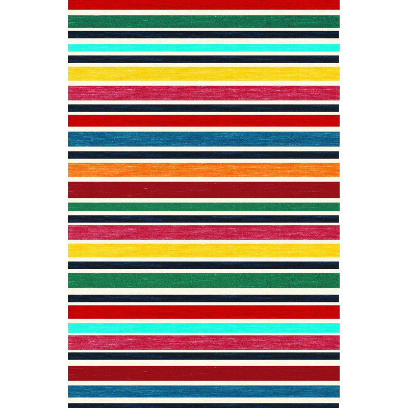 Tapis décoratif lavable à la machine multicolore à rayures multicolores, Sous-tapis rectangulaire de 3 pi 3 po x 4 pi 11 po