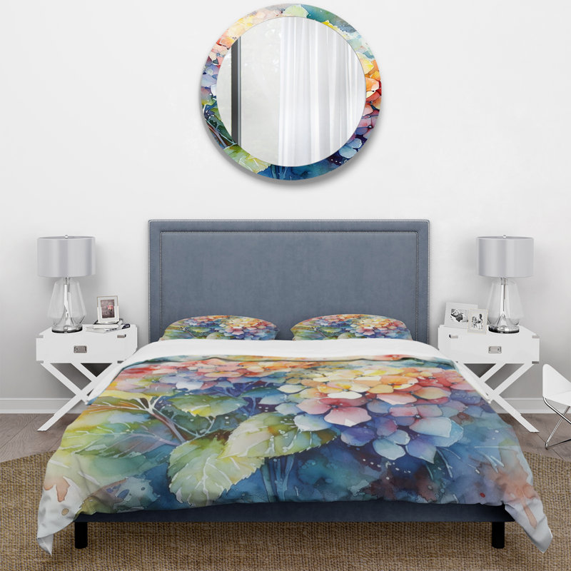 Ensemble de housse de couette en microfibre / polyester bleu-vert, Housse de couette pour grand lit et 2 taies décor