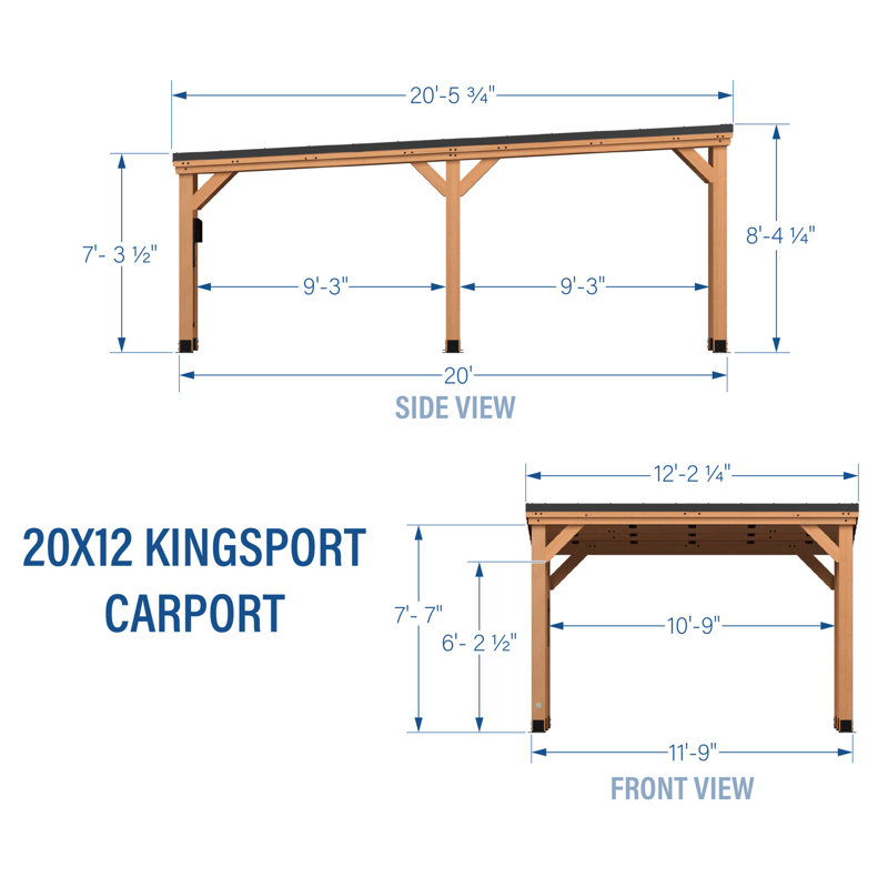 Kingsport 20' x 12' Cedar Carport Gazebo with Black Steel Roof