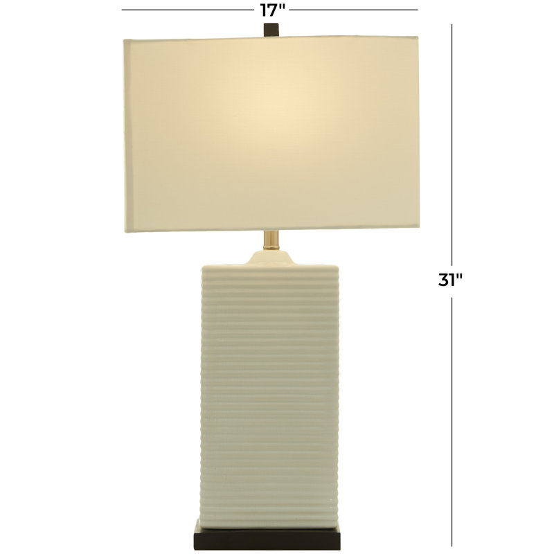 Ceramic Fluted Base White Table Lamp with Drum Shade