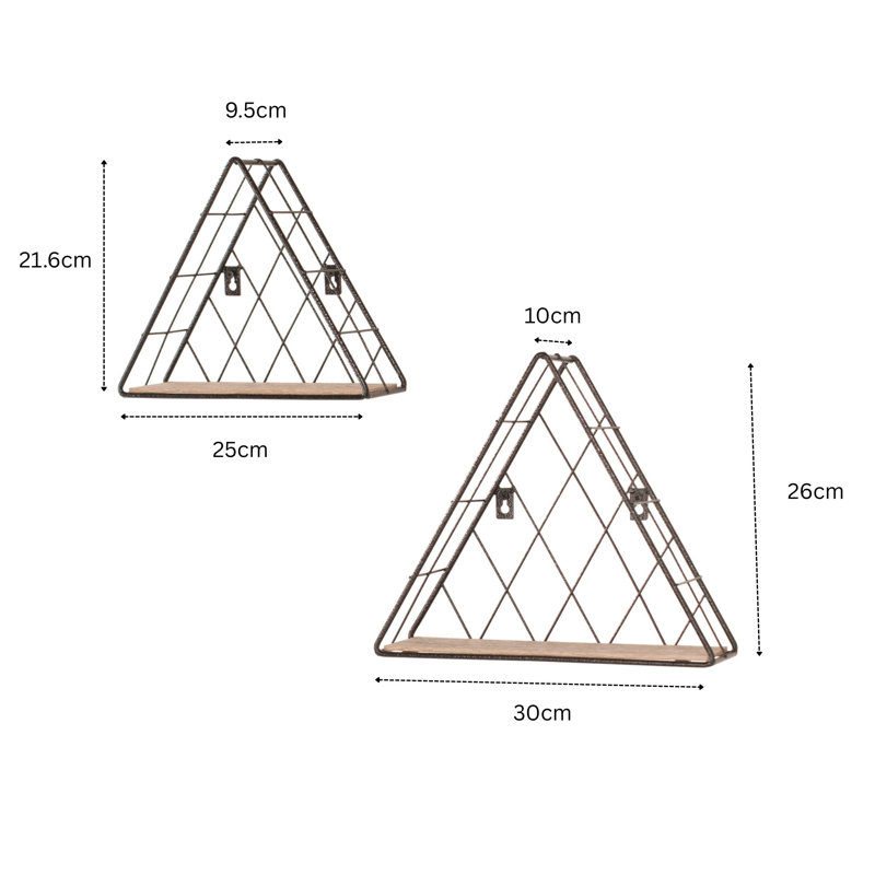 Clarisa 2 Piece Wall Shelf Set, Triangular Wire Design