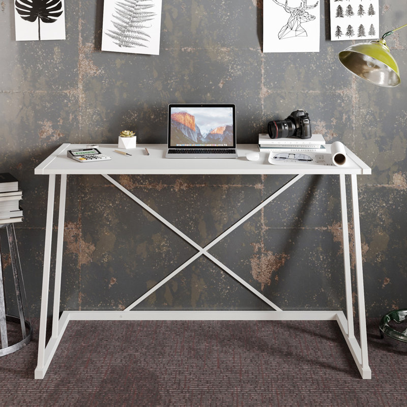 Bureau d'étude moderne, blanc, 47,2 po x 29,5 po x 29,5 po | 100% panneau de particules enduit de mélamine, épaisseur: 0,7 pouce | Pieds en métal robustes | Conception élégante et fonctionnelle pour les bureaux à domicile et les espaces d'étude