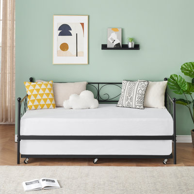 Space-Saving Metal Daybed Frame – Twin Size Bed with Stylish Headboard, Heavy Duty Slats, Sofa Bed for Bedroom, Living Room, Guest Room, No Box Seasonal Needed, Black