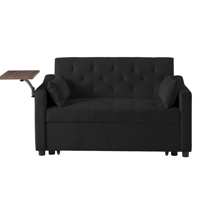 Lit en velours noir avec table d'appoint rotative, conception moderne, se convertit rapidement, 3 positions réglables pour une détente personnalisée, pieds en tissu et en plastique, lit simple à assembler, table,