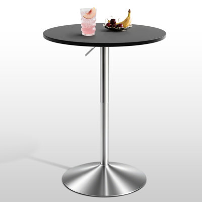 35.5" Round Bar Table, 360° Swivel Height Adjustable Bistro Pub Table, Modern Cocktail Table with Chrome Base