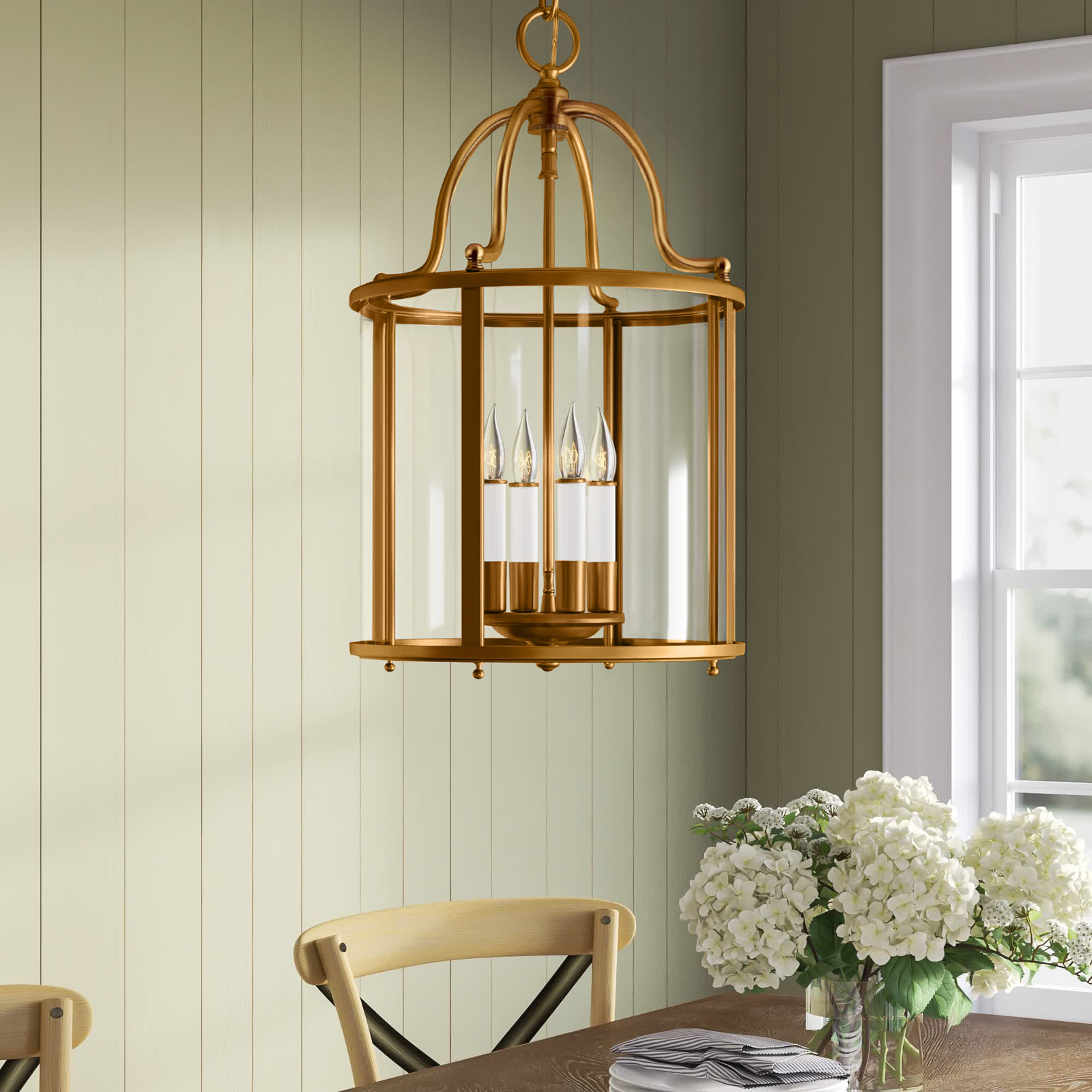 Tide 4 - Light Dimmable Lantern Chandelier, Heirloom Brass