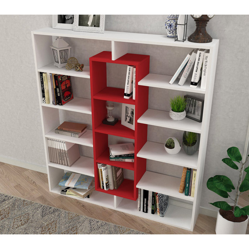 135.7cm H x 125cm W Library Bookcase, White Red