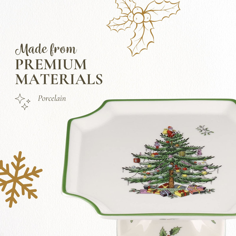 Spode Christmas Tree Footed Square Cake Plate - 6.5 Inch