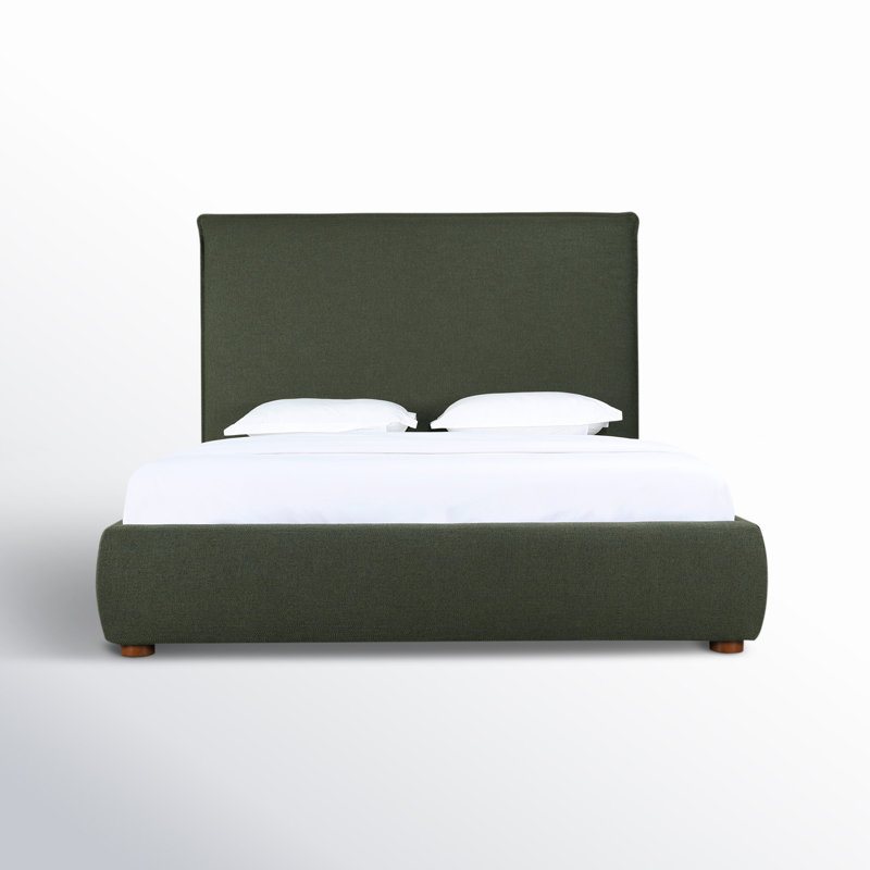 Timothy Upholstered Low Profile Platform Bed, King, Dark Green Basketweave, 54