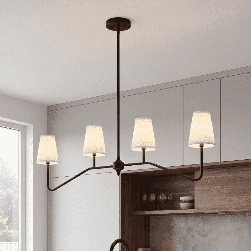 Luminaire suspendu linéaire 4 lumières Kahler, Laiton naturel