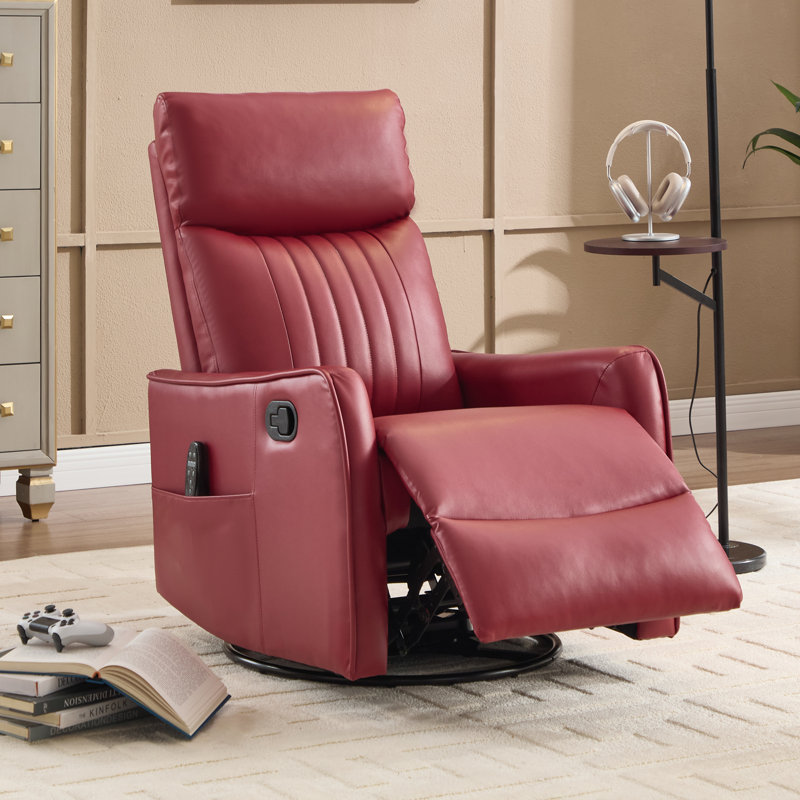 Lila 26.37" W Manual Swivel Rocker Recliner, Swivel Chair with Heated Massage, Red